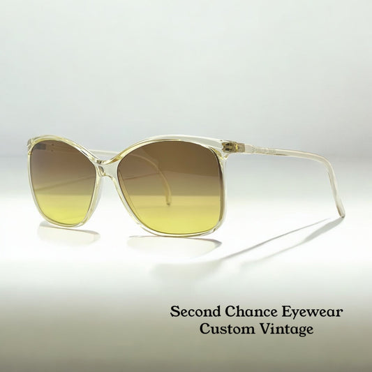 MADE IN FRANCE-Oversized Cat-Eye Sunglasses w/New, Custom Grey to Gold Gradient Lenses-Unknown Maker
