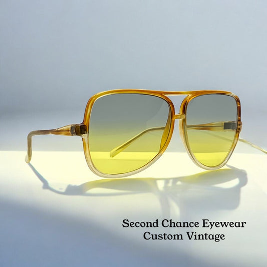 GREECE Aviator Vintage Sunglasses-Transparent Amber Frame w/New, Custom Yellow Gradient Lenses-Pre-Owned