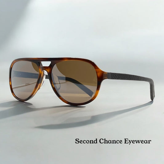 John Varvatos V769AF “Brown Horn” Sunglasses – Discontinued – Unworn – Full Kit – Leather-Wrapped Temples