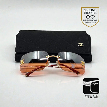 Chanel 4017-D Rimless Shield Sunglasses Swarovski CC-Unworn/Y2K Vintage-Italy