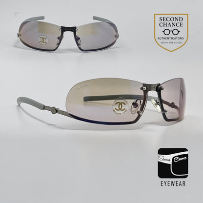 Chanel C232-7H Gray Wraparound Sunglasses Vintage Unworn Full Kit Made in Italy