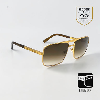 Louis Vuitton Z0259U Attitude Damier Gold Pilot Sunglasses Full Kit 59mm