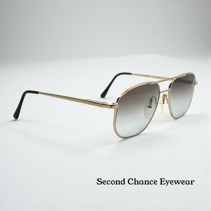 Studio 123-R-Flex Gold Vintage Aviator Sunglasses w/New Grey Gradient Custom Lenses-Deadstock