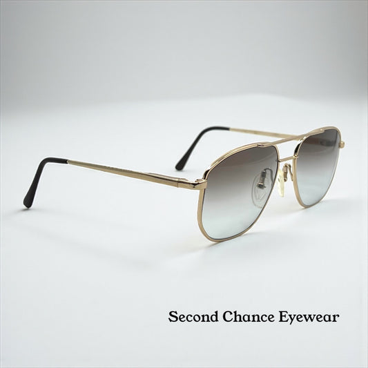 Studio 123-R-Flex Gold Vintage Aviator Sunglasses w/New Grey Gradient Custom Lenses-Deadstock