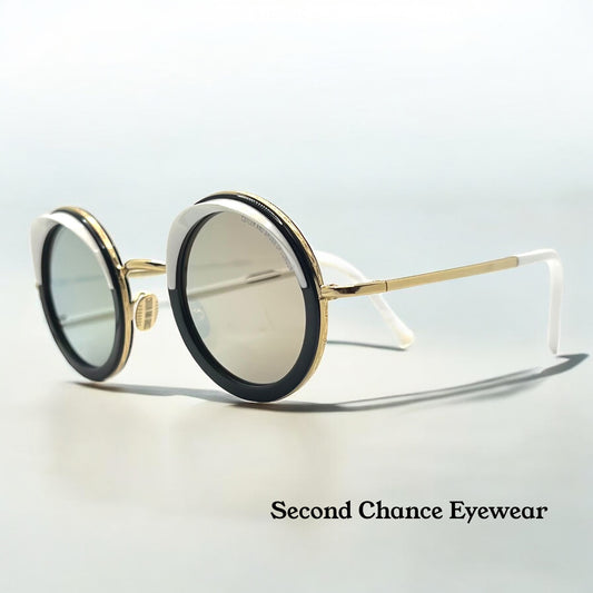 Cutler and Gross 1277 Round Sunglasses Gold/Black/White-New/Unworn-Full Kit-44mm