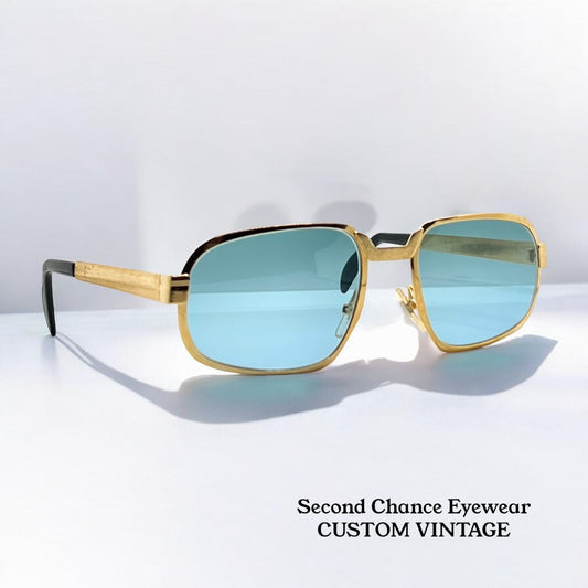 SWANK MEDICI Vintage Sunglasses w/New, Custom Aquamarine Lenses-Deadstock-Italy