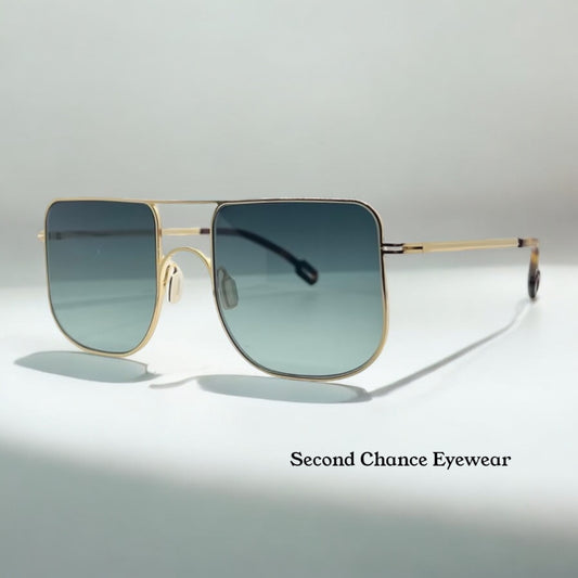 ODETTE Lunettes JUNO M202 Gold Sunglasses-Made in France-Gradient Blue/Green Lenses-New