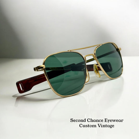 Vintage American Optical USA Aviator Sunglasses – Deadstock Frame with Custom Green Lenses