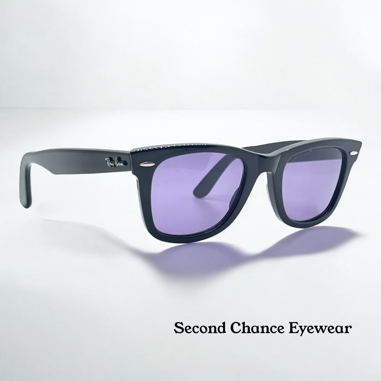 Ray-Ban RB5121 2000 Wayfarer Black w/ New Light Purple Custom Lenses–Full Kit