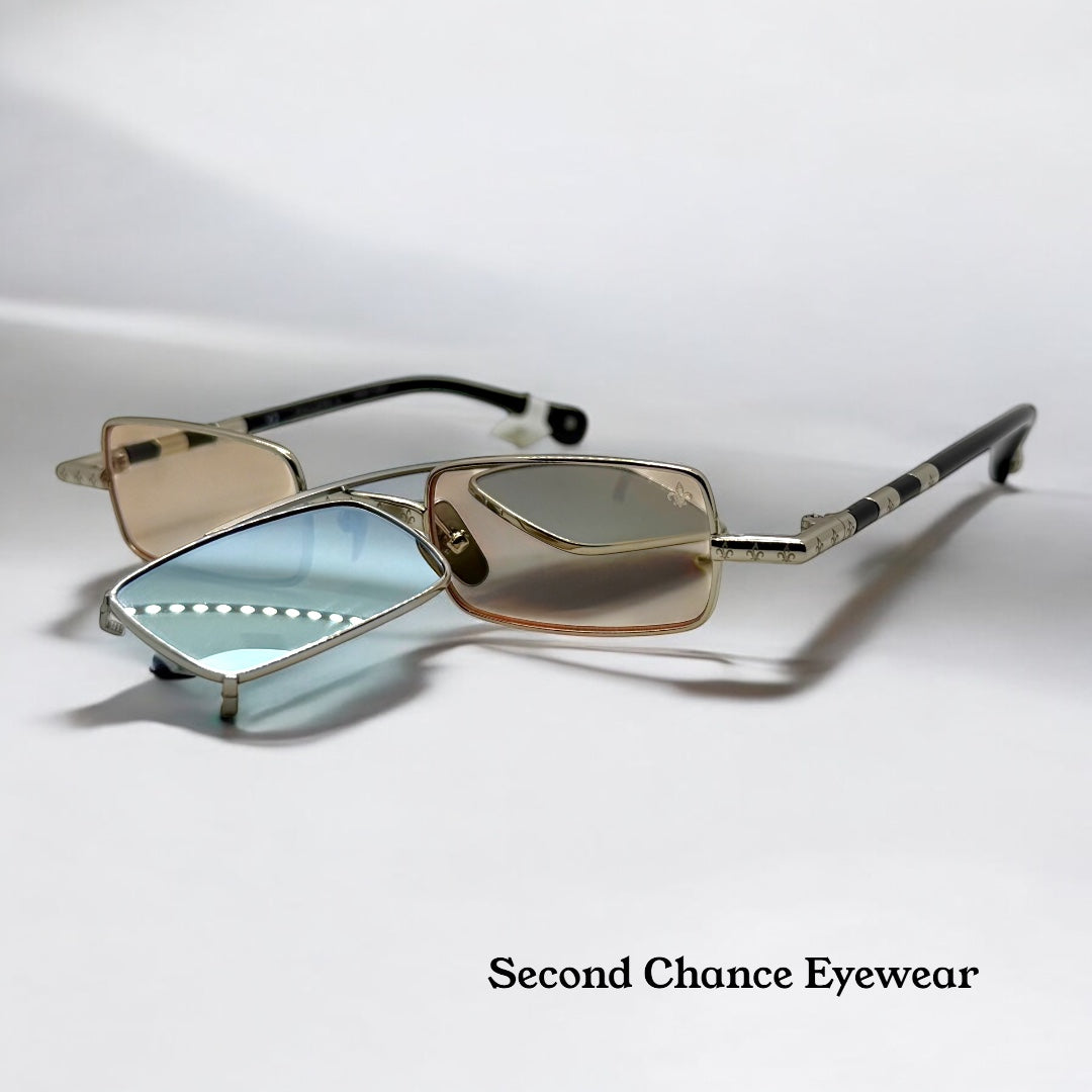 Brand New Philippe V X2 Titanium Rectangle Glasses | Yellow Lenses | Mirrored Silver Clip-On | Made in Japan