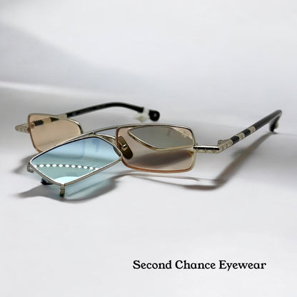 Brand New Philippe V X2 Titanium Rectangle Glasses | Yellow Lenses | Mirrored Silver Clip-On | Made in Japan