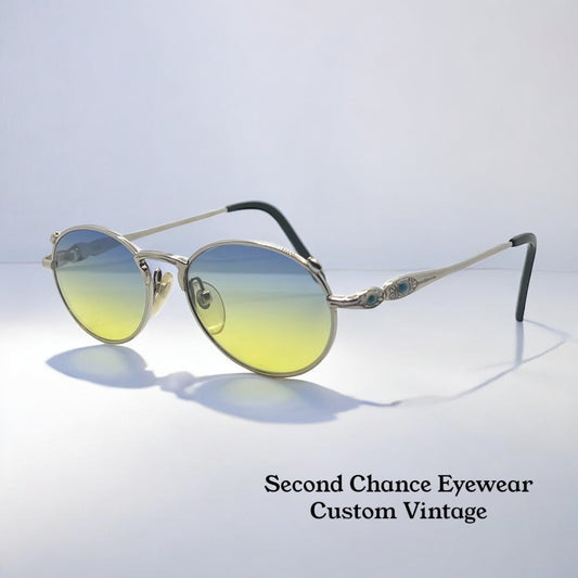JKJ Turquoise Accent VINTAGE Sunglasses w/New, Custom Blue/Yellow Gradient Lenses-Japan