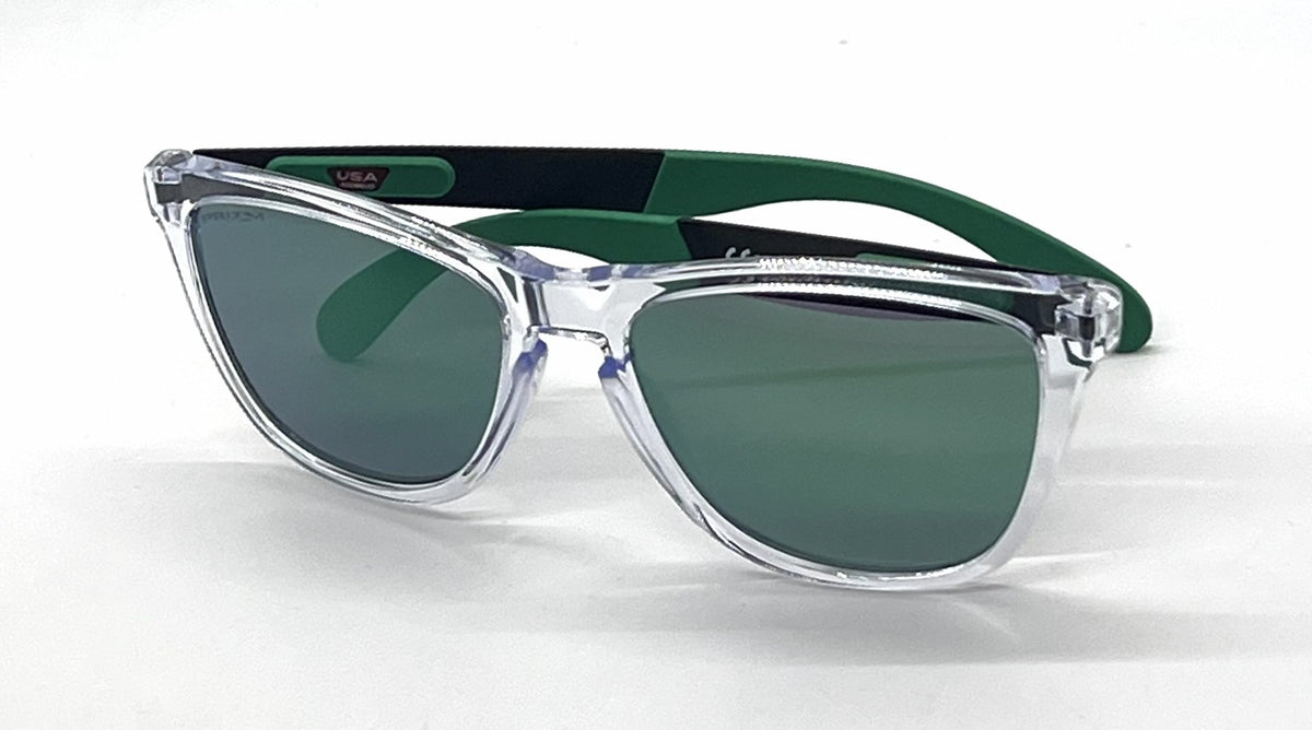Oakley Frogskins Mix OO9428-0455 Polished Clear front Sunglasses-Prizm Jade Lenses-Unworn