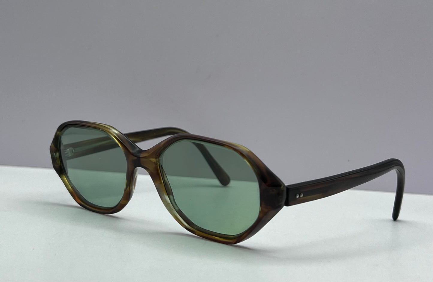 Vintage American Optical 5 1/4 HEX Sunglasses - with Brand New “Berko’s Designs” Custom Bottle Green Lenses