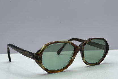 Vintage American Optical 5 1/4 HEX Sunglasses - with Brand New “Berko’s Designs” Custom Bottle Green Lenses