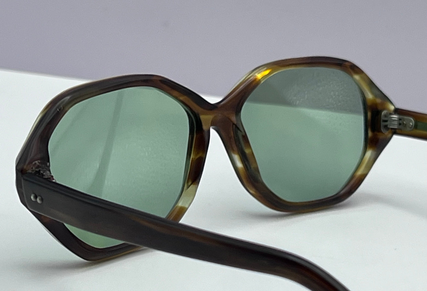 Vintage American Optical 5 1/4 HEX Sunglasses - with Brand New “Berko’s Designs” Custom Bottle Green Lenses