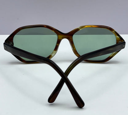 Vintage American Optical 5 1/4 HEX Sunglasses - with Brand New “Berko’s Designs” Custom Bottle Green Lenses