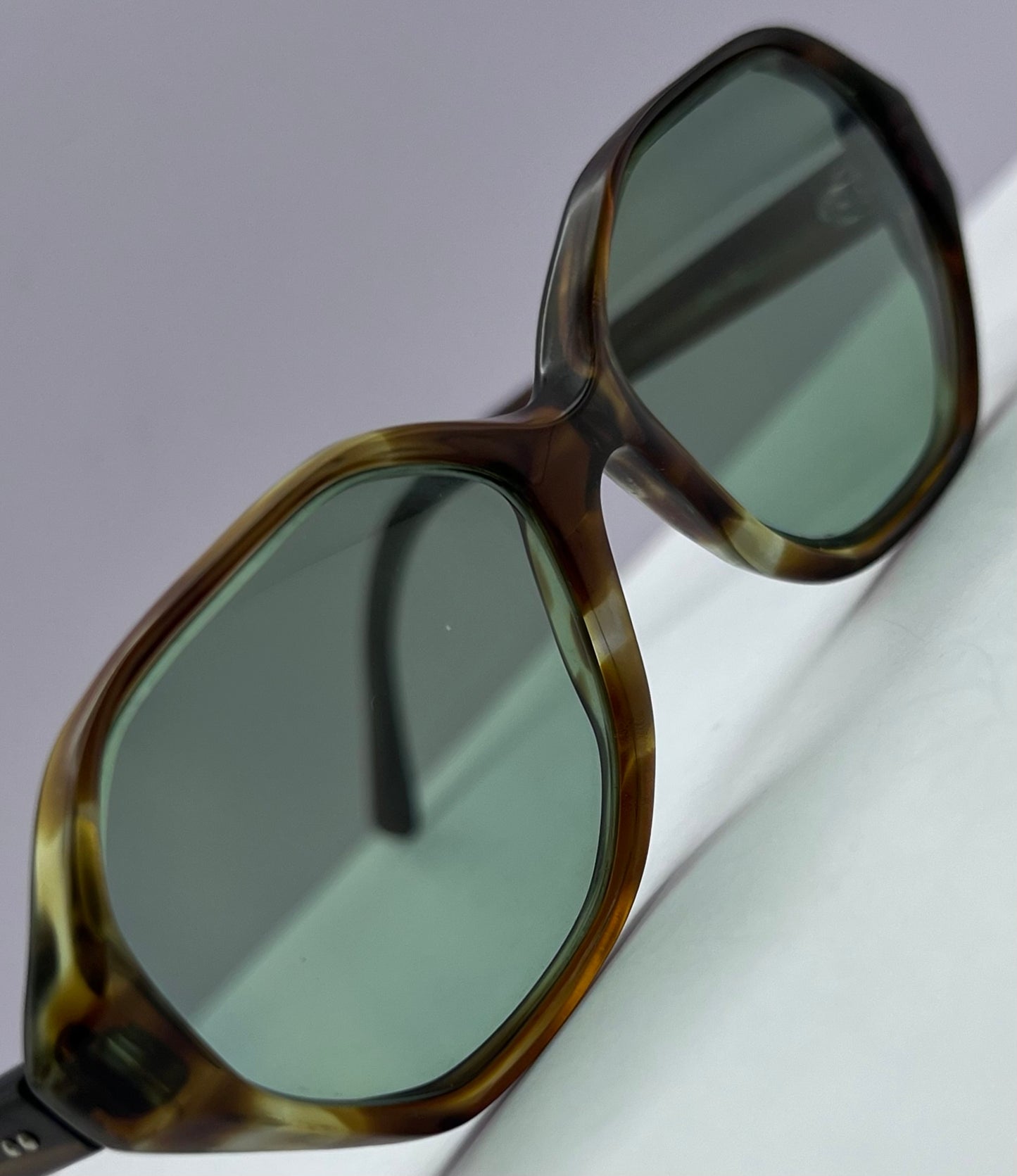 Vintage American Optical 5 1/4 HEX Sunglasses - with Brand New “Berko’s Designs” Custom Bottle Green Lenses