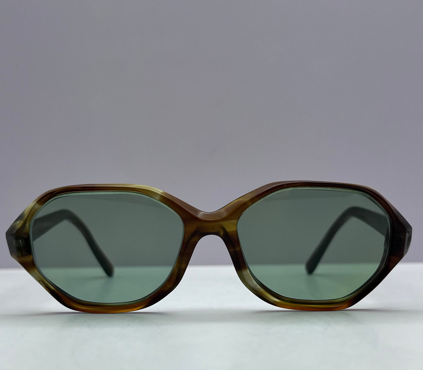 Vintage American Optical 5 1/4 HEX Sunglasses - with Brand New “Berko’s Designs” Custom Bottle Green Lenses