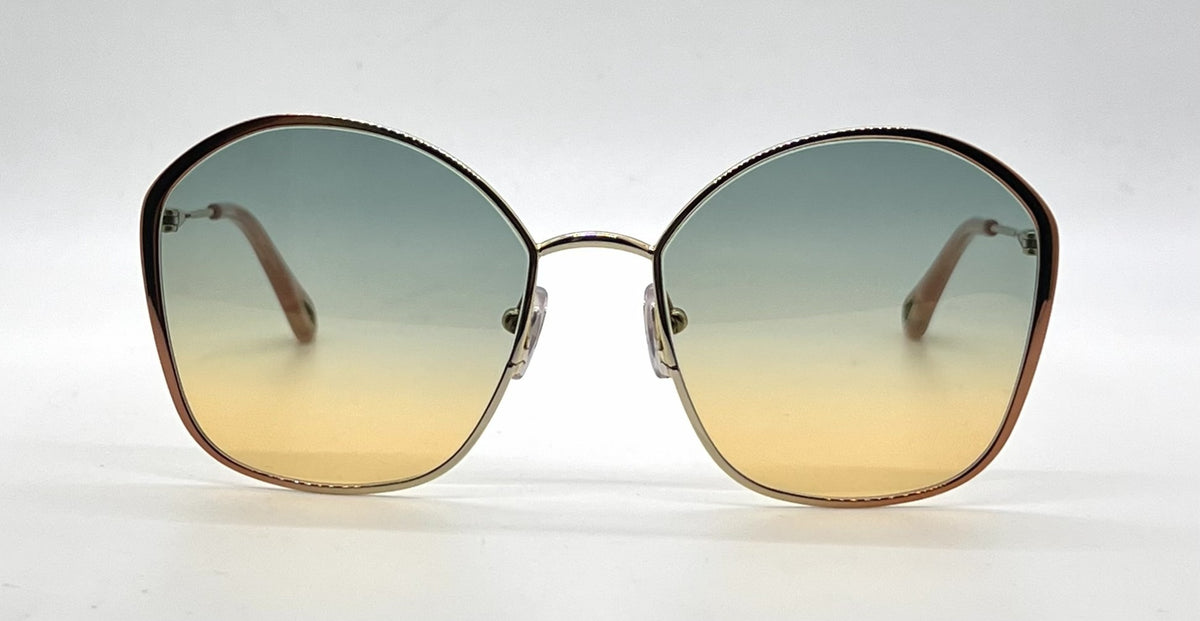 Chloé Gold / Peach Geometric Sunglasses-Teal to Yellow Gradient Lenses-Unworn