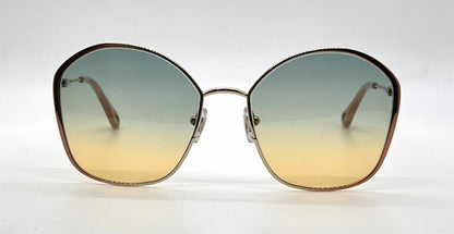 Chloé Gold / Peach Geometric Sunglasses-Teal to Yellow Gradient Lenses-Unworn