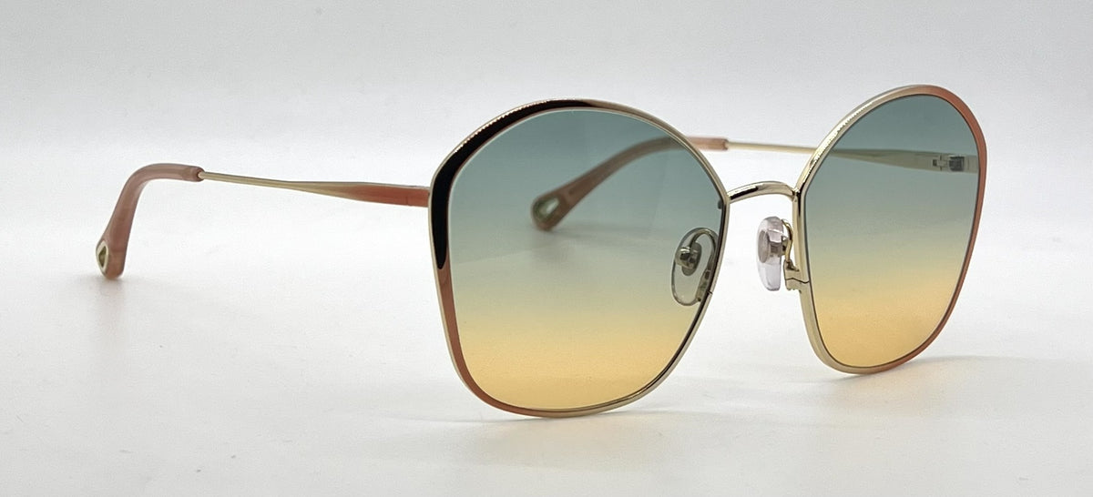 Chloé Gold / Peach Geometric Sunglasses-Teal to Yellow Gradient Lenses-Unworn