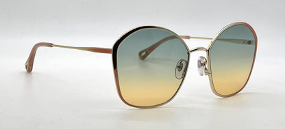 Chloé Gold / Peach Geometric Sunglasses-Teal to Yellow Gradient Lenses-Unworn