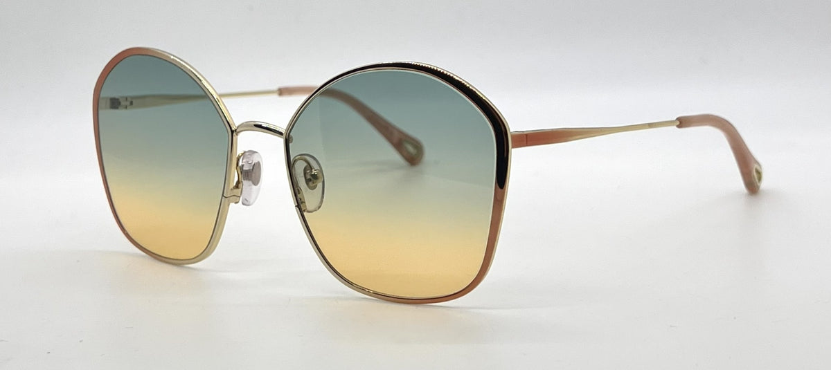 Chloé Gold / Peach Geometric Sunglasses-Teal to Yellow Gradient Lenses-Unworn