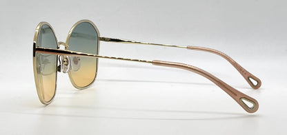 Chloé Gold / Peach Geometric Sunglasses-Teal to Yellow Gradient Lenses-Unworn
