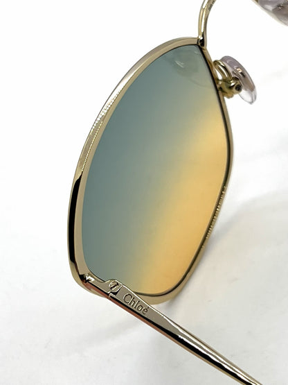 Chloé Gold / Peach Geometric Sunglasses-Teal to Yellow Gradient Lenses-Unworn