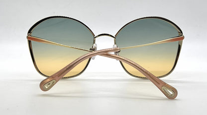 Chloé Gold / Peach Geometric Sunglasses-Teal to Yellow Gradient Lenses-Unworn