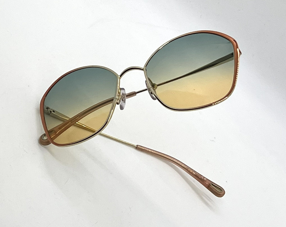 Chloé Gold / Peach Geometric Sunglasses-Teal to Yellow Gradient Lenses-Unworn
