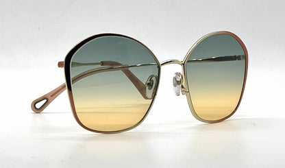 Chloé Gold / Peach Geometric Sunglasses-Teal to Yellow Gradient Lenses-Unworn