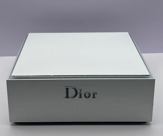 DIOR Square Retail Counter Display-Raised DIOR Lettering-Metallic Boarder-White Taupe Top