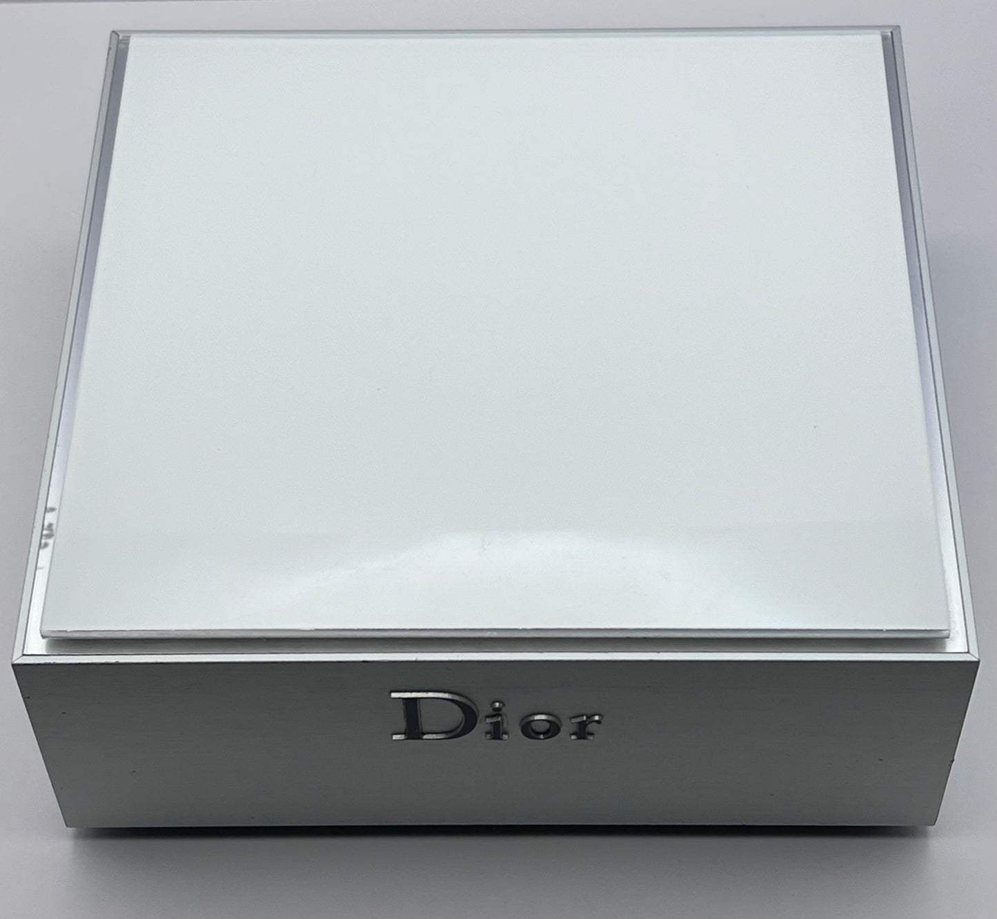 DIOR Square Retail Counter Display-Raised DIOR Lettering-Metallic Boarder-White Taupe Top