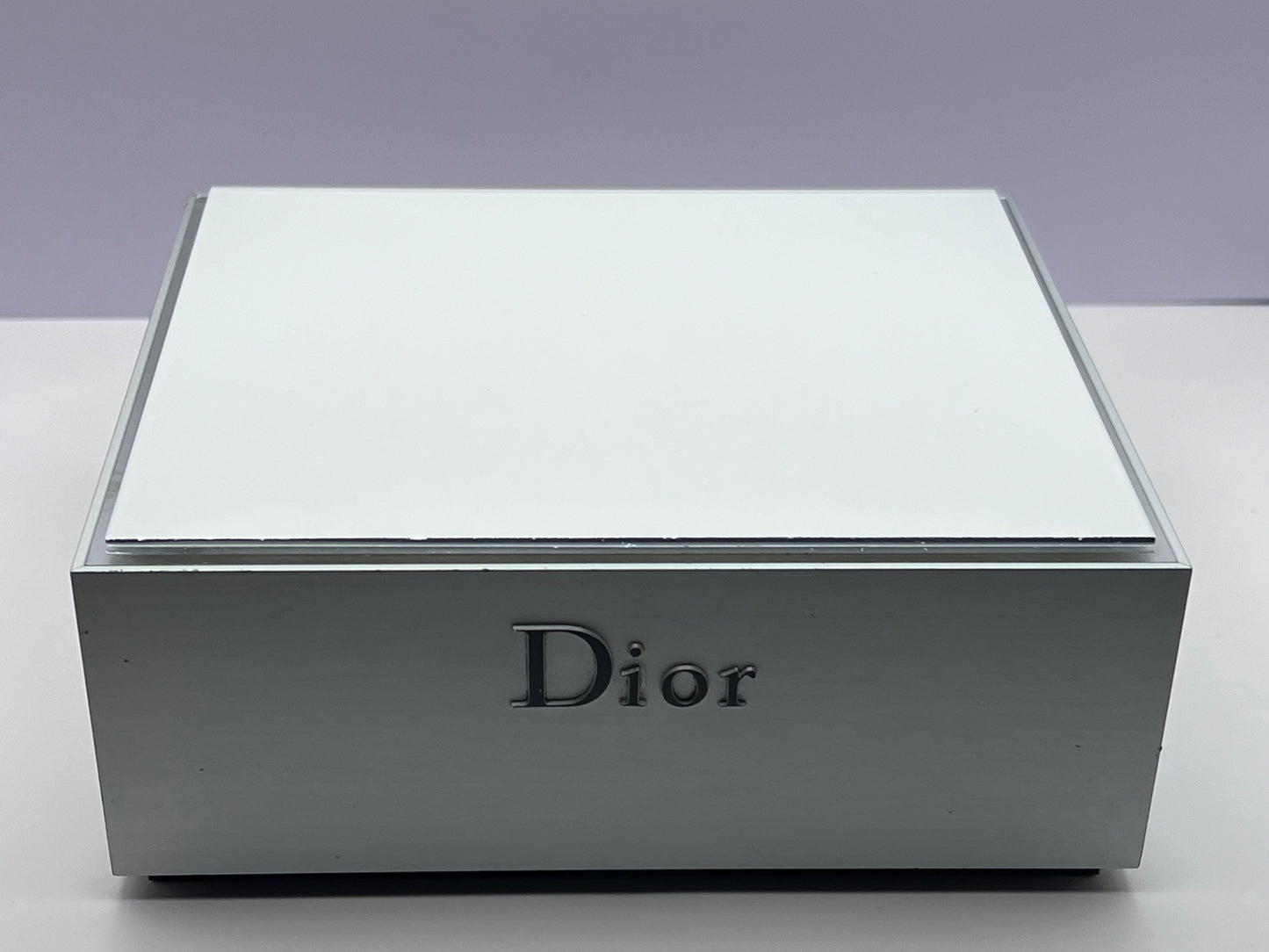 DIOR Square Retail Counter Display-Raised DIOR Lettering-Metallic Boarder-White Taupe Top