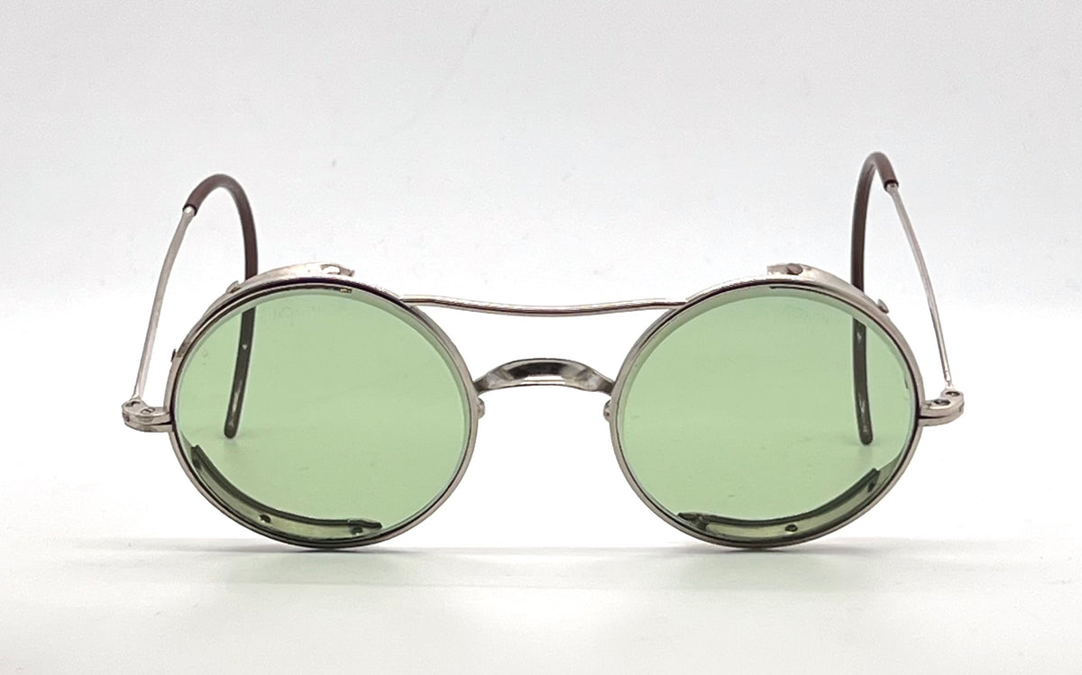 American Optical-Vintage AO Round Green Lens Metal Safety Glasses-All Original
