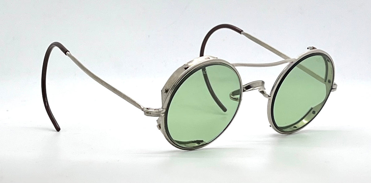 American Optical-Vintage AO Round Green Lens Metal Safety Glasses-All Original