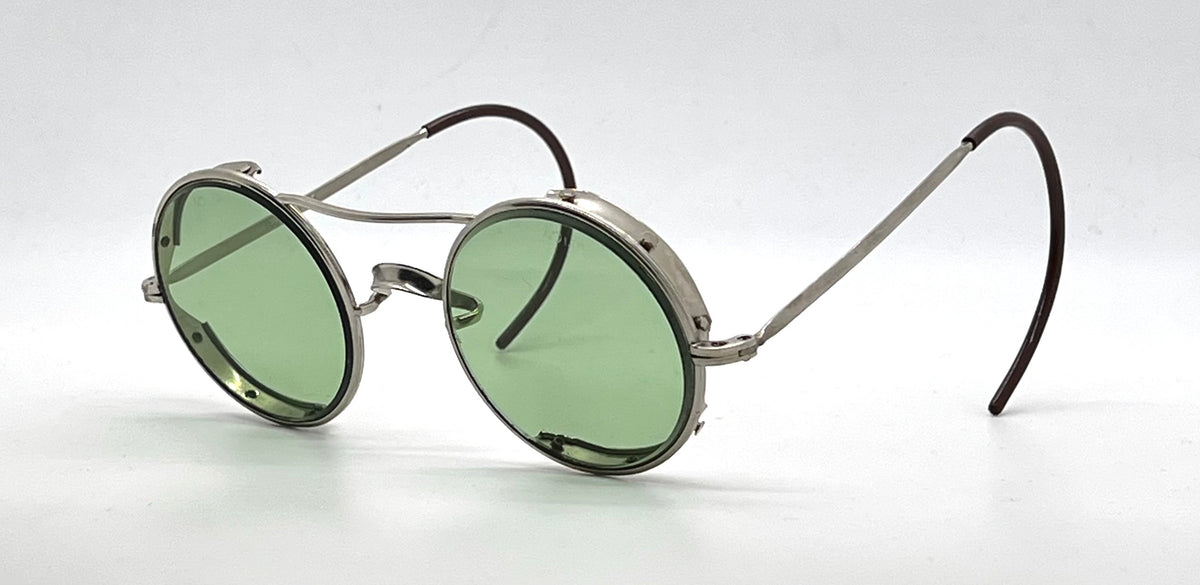 American Optical-Vintage AO Round Green Lens Metal Safety Glasses-All Original