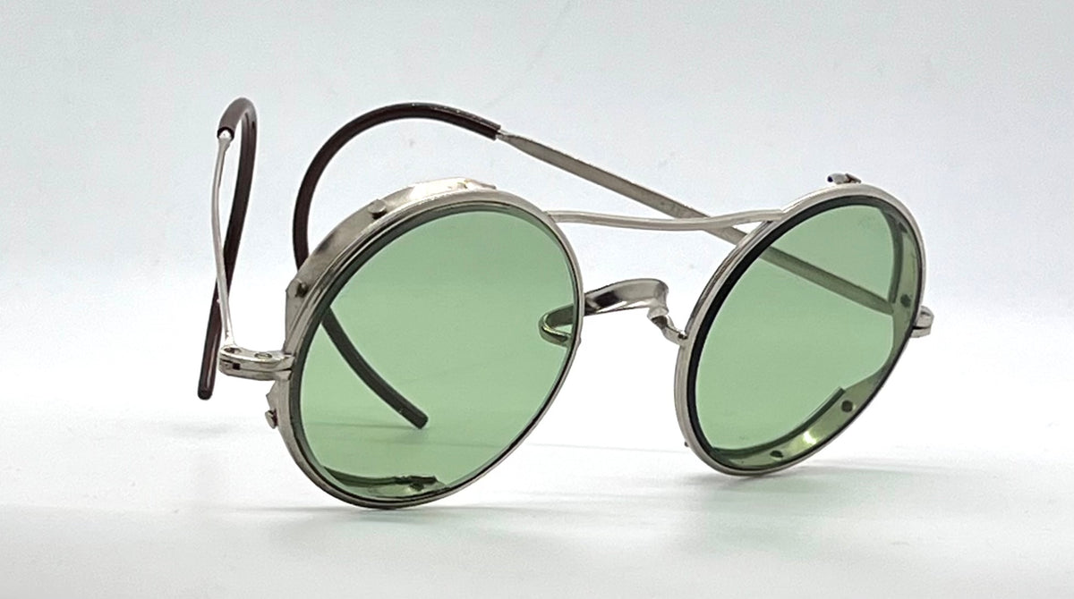 American Optical-Vintage AO Round Green Lens Metal Safety Glasses-All Original
