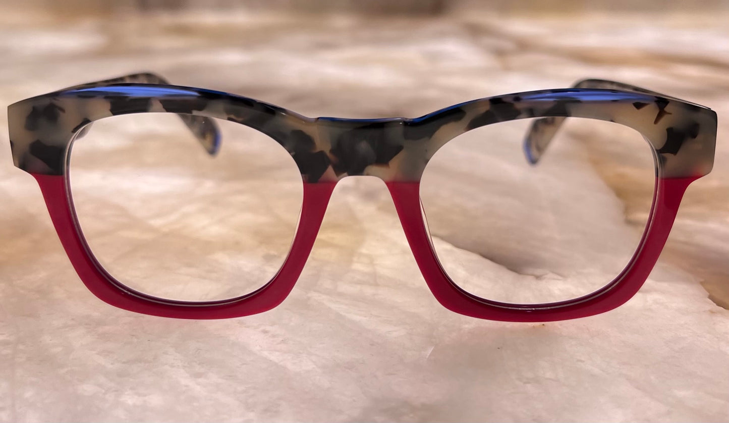 Bellagio Eyewear-Grey Tortoise & Red Squares-Model:Glam 21195 C2-Size: 49-22-148