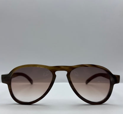 “EROS” By Berkos Eyewear & Design - Buffalo Horn Aviator Sunglasses- Brown Marmar Colored Frames-Custom Gradient Lenses