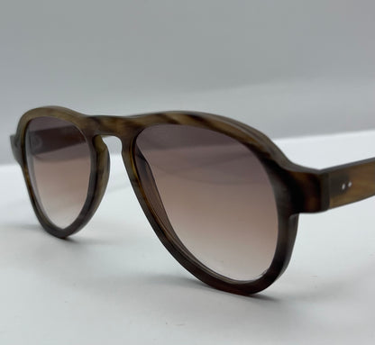 “EROS” By Berkos Eyewear & Design - Buffalo Horn Aviator Sunglasses- Brown Marmar Colored Frames-Custom Gradient Lenses