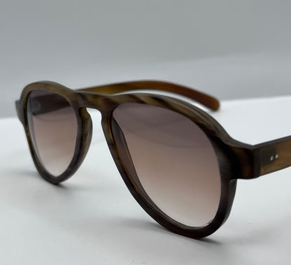 “EROS” By Berkos Eyewear & Design - Buffalo Horn Aviator Sunglasses- Brown Marmar Colored Frames-Custom Gradient Lenses