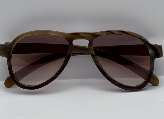 “EROS” By Berkos Eyewear & Design - Buffalo Horn Aviator Sunglasses- Brown Marmar Colored Frames-Custom Gradient Lenses