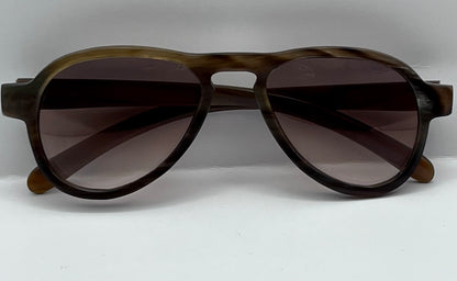 “EROS” By Berkos Eyewear & Design - Buffalo Horn Aviator Sunglasses- Brown Marmar Colored Frames-Custom Gradient Lenses