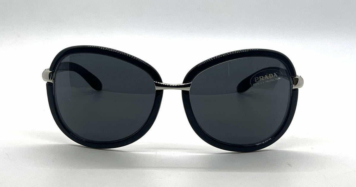 Prada SPR62L 6BA-1A1 Black Silver Rounded-Vintage Sunglasses-Unworn-Italy