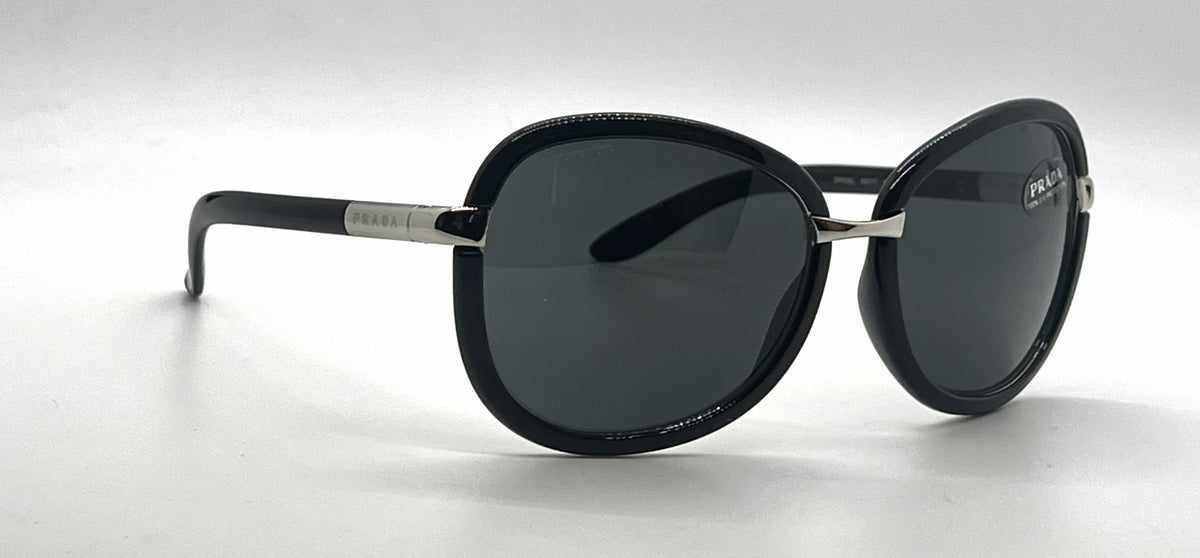 Prada SPR62L 6BA-1A1 Black Silver Rounded-Vintage Sunglasses-Unworn-Italy