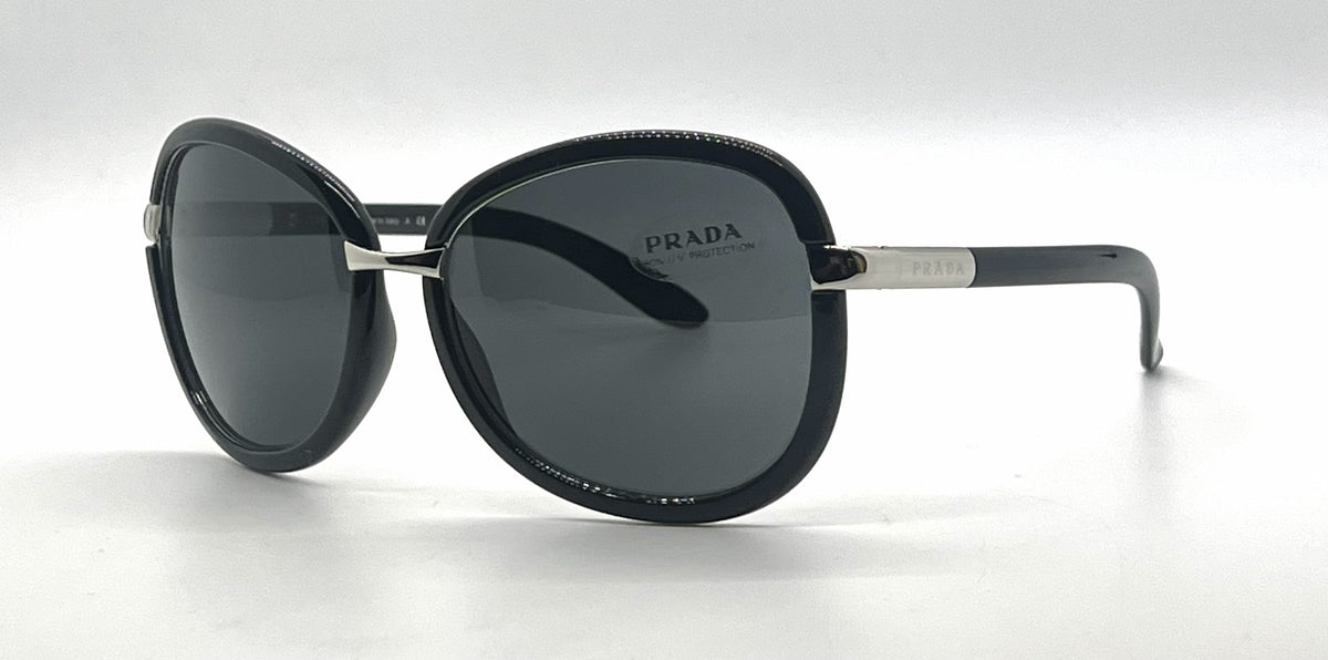 Prada SPR62L 6BA-1A1 Black Silver Rounded-Vintage Sunglasses-Unworn-Italy