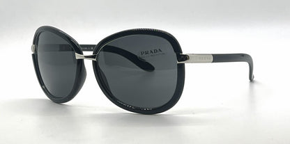 Prada SPR62L 6BA-1A1 Black Silver Rounded-Vintage Sunglasses-Unworn-Italy